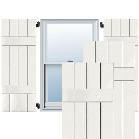 15W X 48H Exterior Four Board (2 Batten) Real Wood Pine Board-n-Batten Shutters, White PR